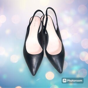 Tahari Black Leather Slingback Kitten Heels Sz 7.5